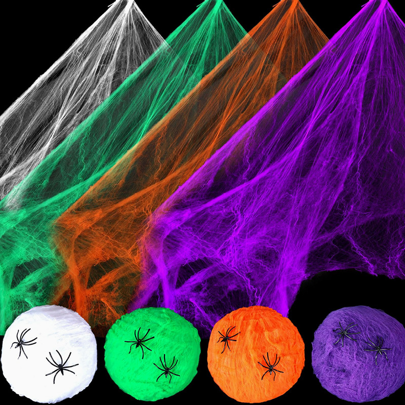 Spider Web Halloween Decoration - زينة الهالوين: شبكة عنكبوت بيضاء اصطناعية