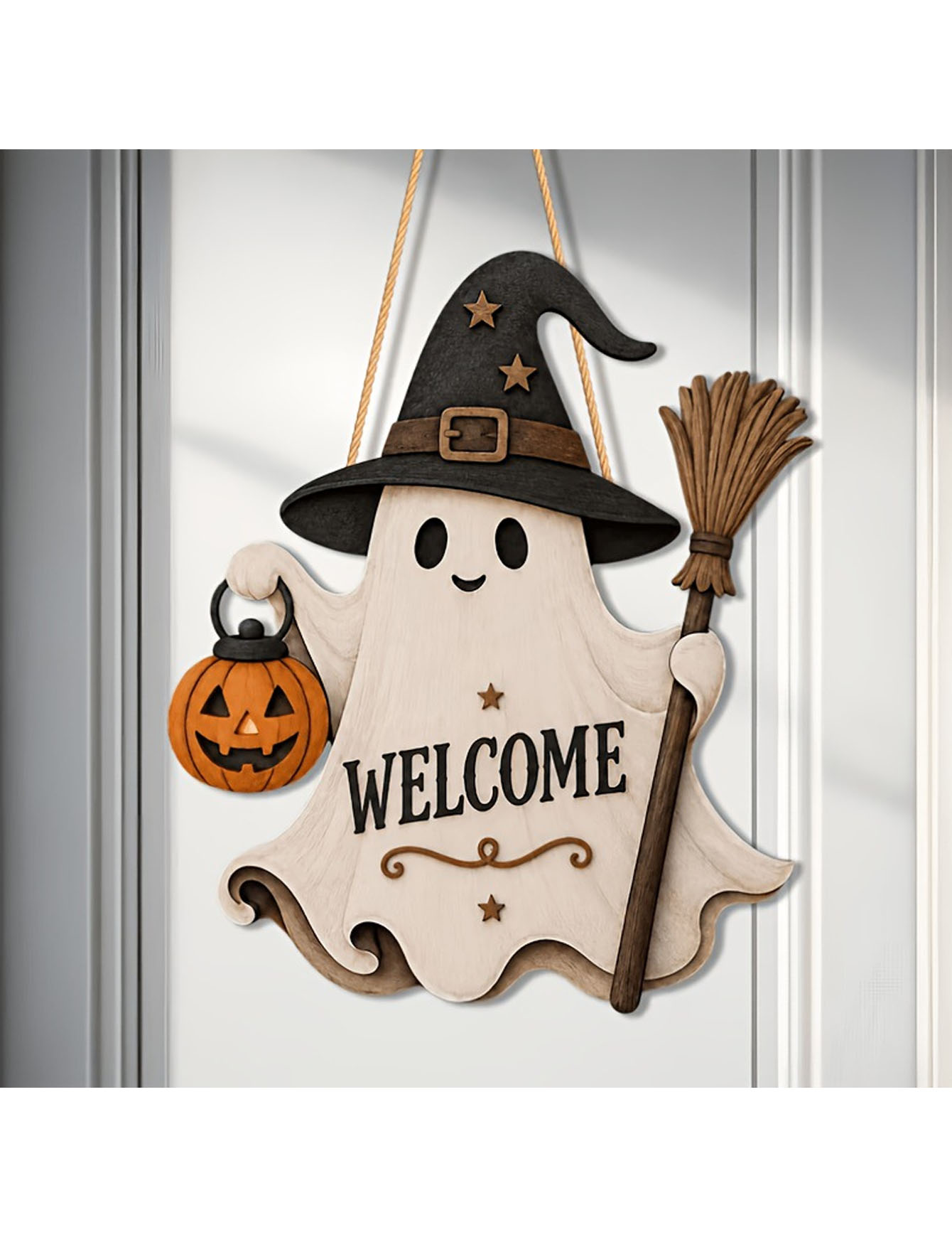 لوحة باب خشبية مسطحة ثنائية ال - مراجعة Pumpkin Lantern Halloween وسعره