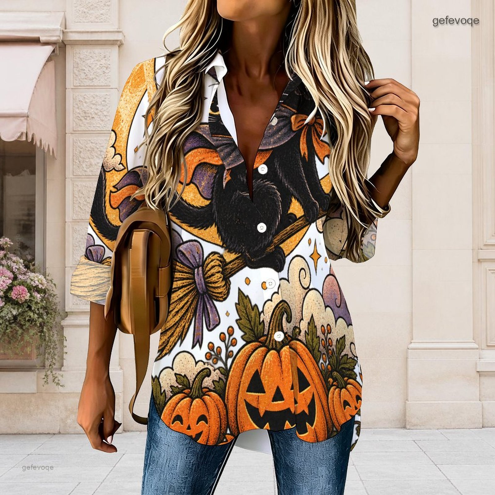 قميص نسائي بطبعة هالوين، ياقة، - مراجعة Pumpkin Lantern Halloween وسعره